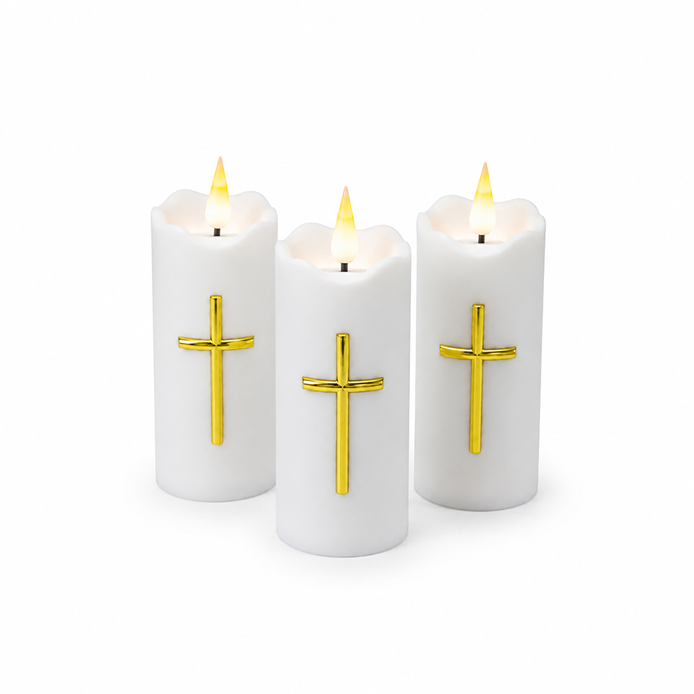 Świeca LED z krzyżem 12,5cm - wkład do znicza efekt płomienia - obrazek 3