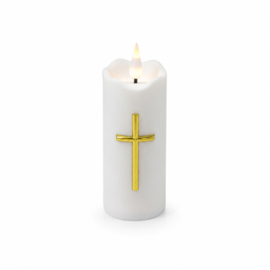 Świeca LED z krzyżem 12,5cm – wkład do znicza efekt płomienia